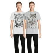 Humor Men's \u0026 Big Men's Wolfsketch and White Tiger Graphic T-shirts, 2-pack